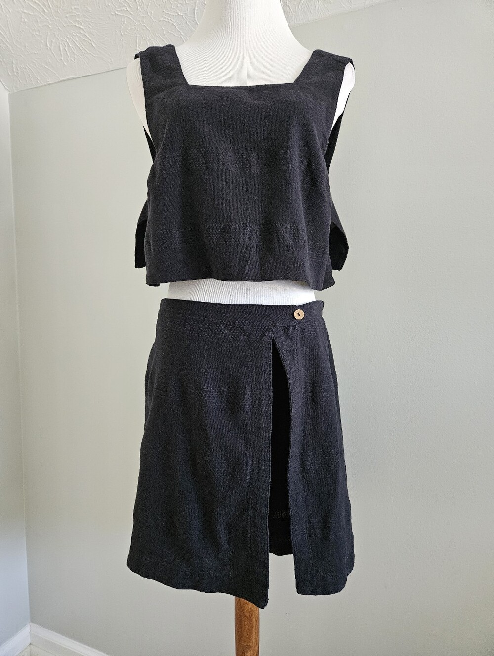 Free People | Black Mini Wrap Skirt With Matching Cropped Top Set